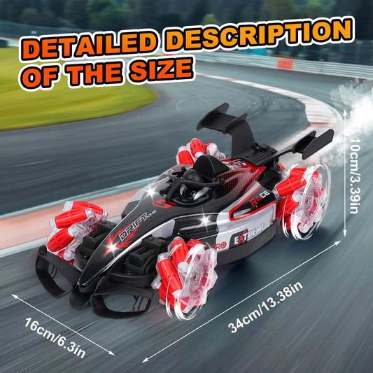 HKM-966995 1:12 Scale Remote Control Drift Car with 360 Rotation, Lights, Sound & Spray Function