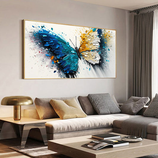 HKM-967123 Vibrant Handmade Abstract Animal Butterfly Canvas Art - Modern Oil Painting for Living Room Decor