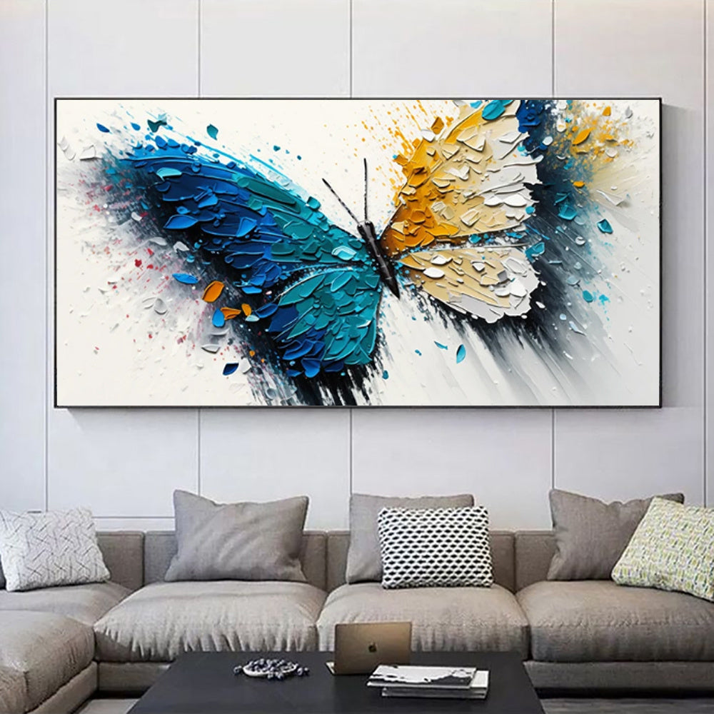 HKM-967123 Vibrant Handmade Abstract Animal Butterfly Canvas Art - Modern Oil Painting for Living Room Decor