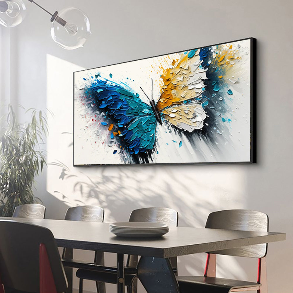 HKM-967123 Vibrant Handmade Abstract Animal Butterfly Canvas Art - Modern Oil Painting for Living Room Decor
