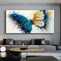 HKM-967123 Vibrant Handmade Abstract Animal Butterfly Canvas Art - Modern Oil Painting for Living Room Decor