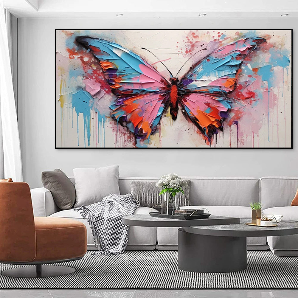 HKM-967123 Vibrant Handmade Abstract Animal Butterfly Canvas Art - Modern Oil Painting for Living Room Decor