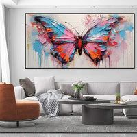 HKM-967123 Vibrant Handmade Abstract Animal Butterfly Canvas Art - Modern Oil Painting for Living Room Decor