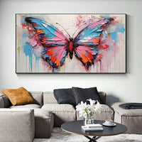 HKM-967123 Vibrant Handmade Abstract Animal Butterfly Canvas Art - Modern Oil Painting for Living Room Decor
