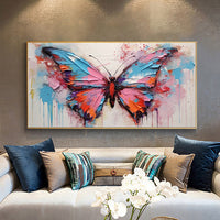 HKM-967123 Vibrant Handmade Abstract Animal Butterfly Canvas Art - Modern Oil Painting for Living Room Decor