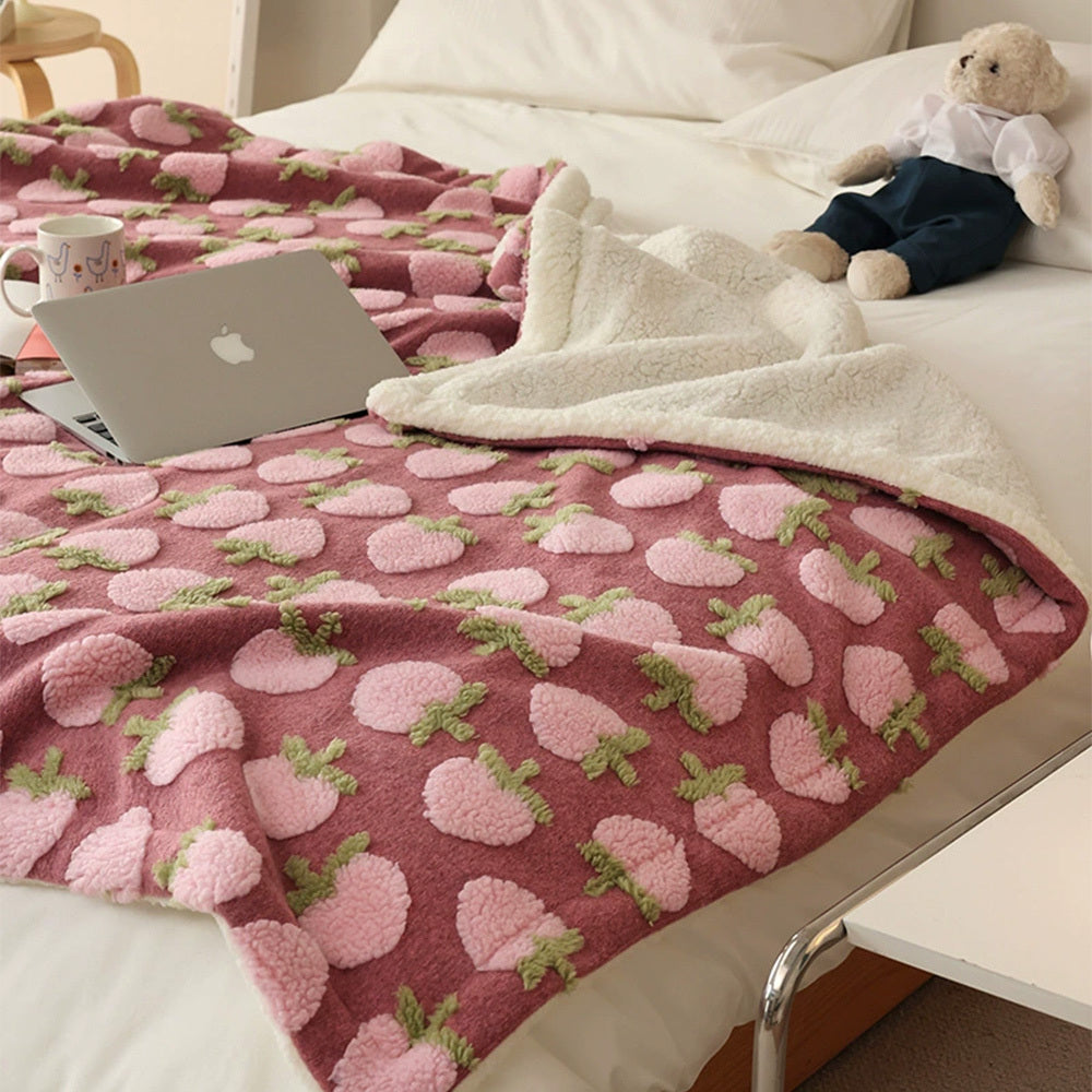 HKM-967187 Cozy Korean Jacquard Coral Fleece Blanket for Autumn and Winter, Soft and Comfortable Throw