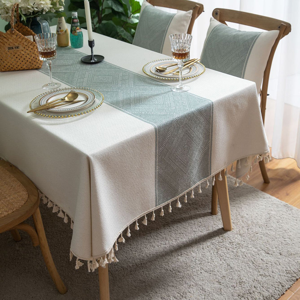 HKM-967187 Rectangular Waterproof Cotton and Linen Disposable Tablecloth in Light Gray, Green, and Brown