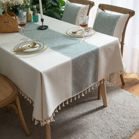 HKM-967187 Rectangular Waterproof Cotton and Linen Disposable Tablecloth in Light Gray, Green, and Brown
