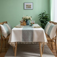 HKM-967187 Rectangular Waterproof Cotton and Linen Disposable Tablecloth in Light Gray, Green, and Brown