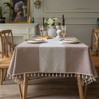 HKM-967187 Rectangular Waterproof Cotton and Linen Disposable Tablecloth in Light Gray, Green, and Brown