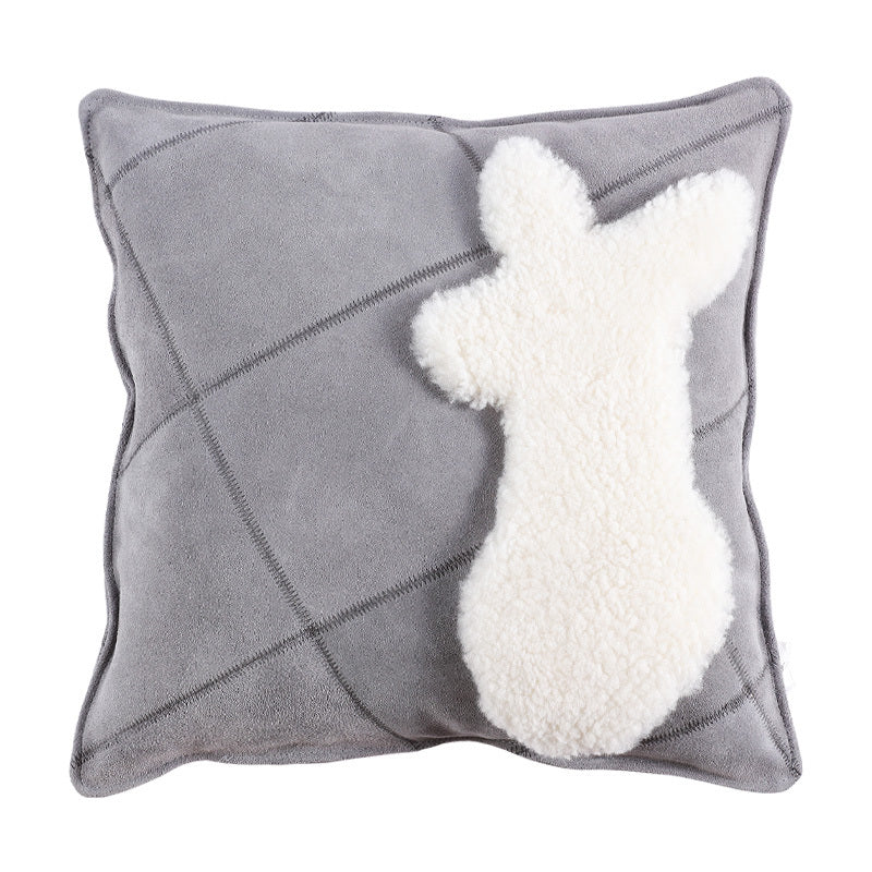 HKM-967315 Cartoon Dog Wool Cowhide Pillow - Square 40x60cm & 45x45cm, Soft PP Cotton Filling