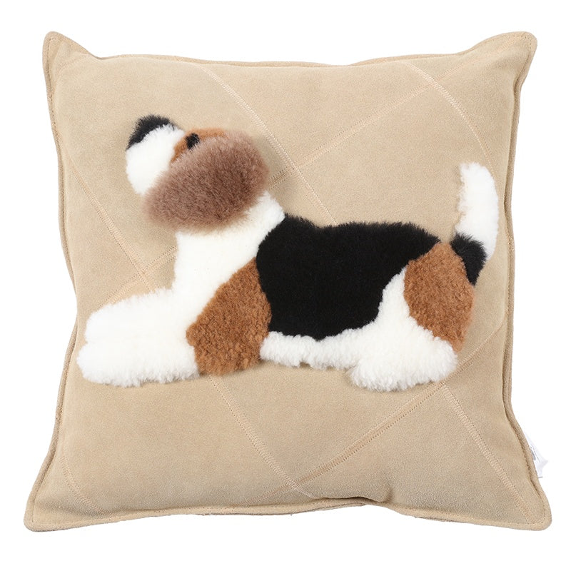 HKM-967315 Cartoon Dog Wool Cowhide Pillow - Square 40x60cm & 45x45cm, Soft PP Cotton Filling