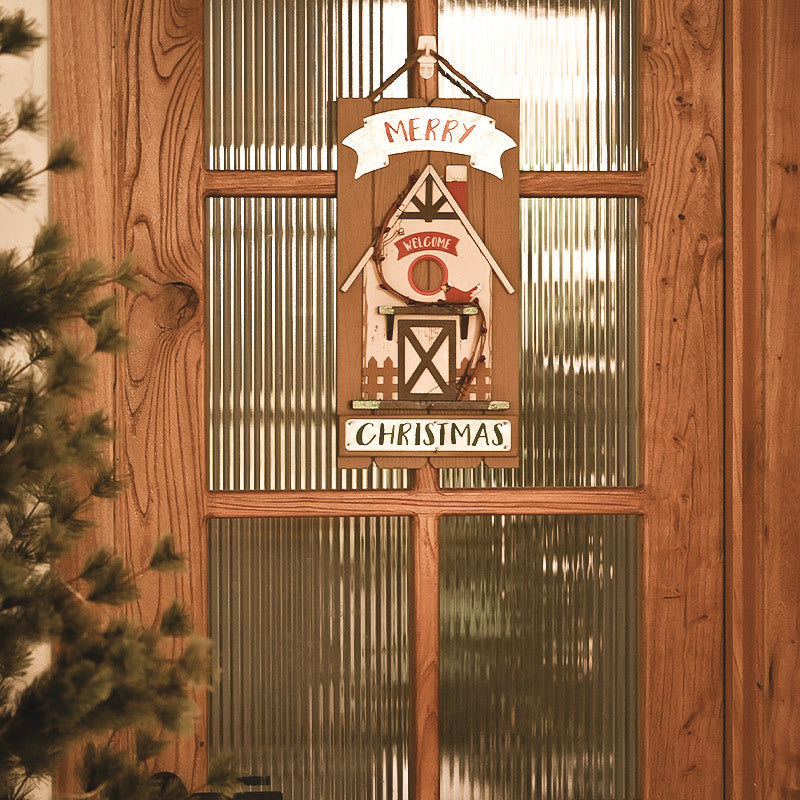 HKM-967315 Wooden House Ornaments for Christmas Hanging Decoration