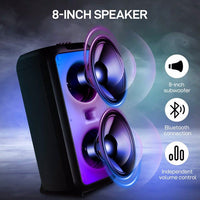 HKM-967379 40W Portable Trolley Speaker with Bluetooth, Wireless Microphones, and Adjustable Lighting Effects