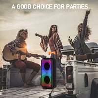 HKM-967379 40W Portable Trolley Speaker with Bluetooth, Wireless Microphones, and Adjustable Lighting Effects
