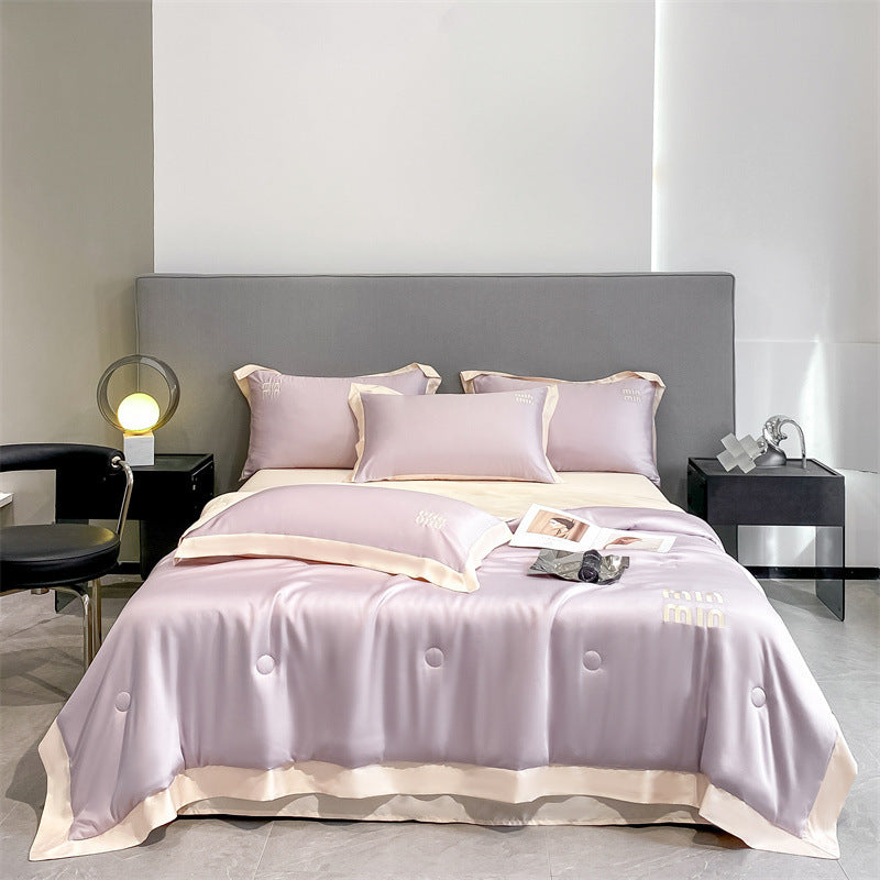 HKM-967507 Washed Silk Embroidery Summer Quilt Set with Pillowcases - Multiple Sizes Available