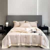 HKM-967507 Washed Silk Embroidery Summer Quilt Set with Pillowcases - Multiple Sizes Available