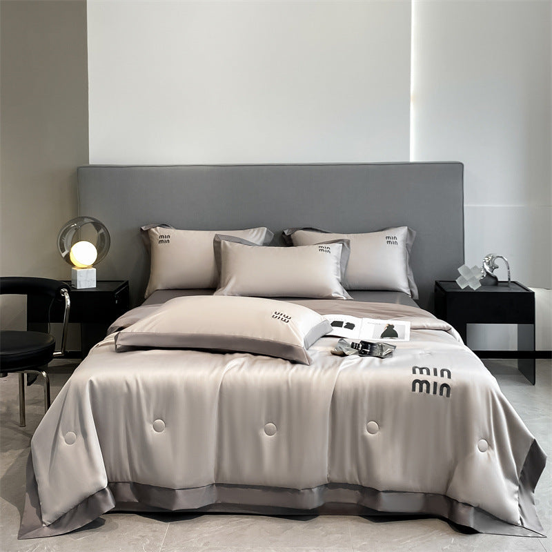 HKM-967507 Washed Silk Embroidery Summer Quilt Set with Pillowcases - Multiple Sizes Available