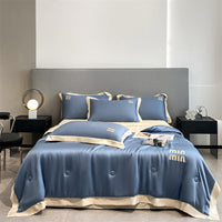 HKM-967507 Washed Silk Embroidery Summer Quilt Set with Pillowcases - Multiple Sizes Available