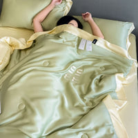 HKM-967507 Washed Silk Embroidery Summer Quilt Set with Pillowcases - Multiple Sizes Available