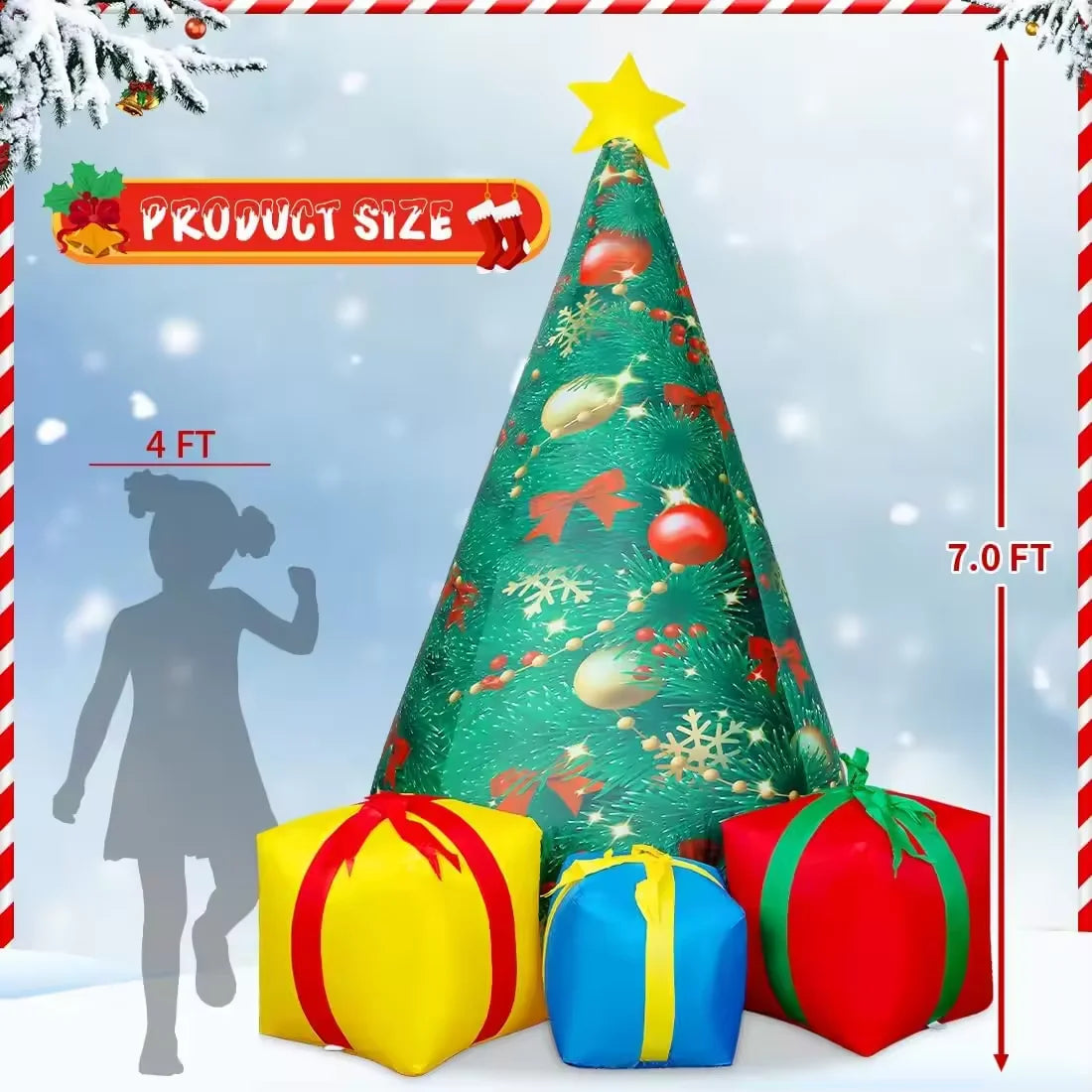 KTX-967635 7 Ft Inflatable Christmas Tree for Festive Holiday Decoration, Eco-Friendly PVC Material