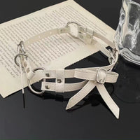 HKM-967699 Elegant White Bow Alloy Leather Necklace for Unisex