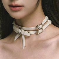 HKM-967699 Elegant White Bow Alloy Leather Necklace for Unisex