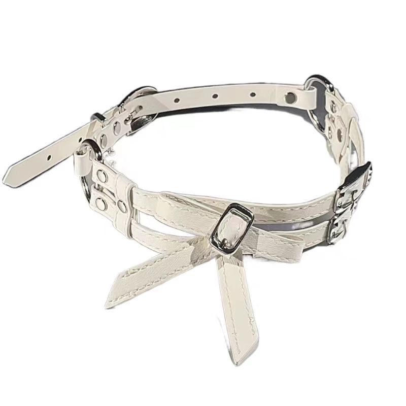 HKM-967699 Elegant White Bow Alloy Leather Necklace for Unisex