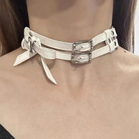 HKM-967699 Elegant White Bow Alloy Leather Necklace for Unisex