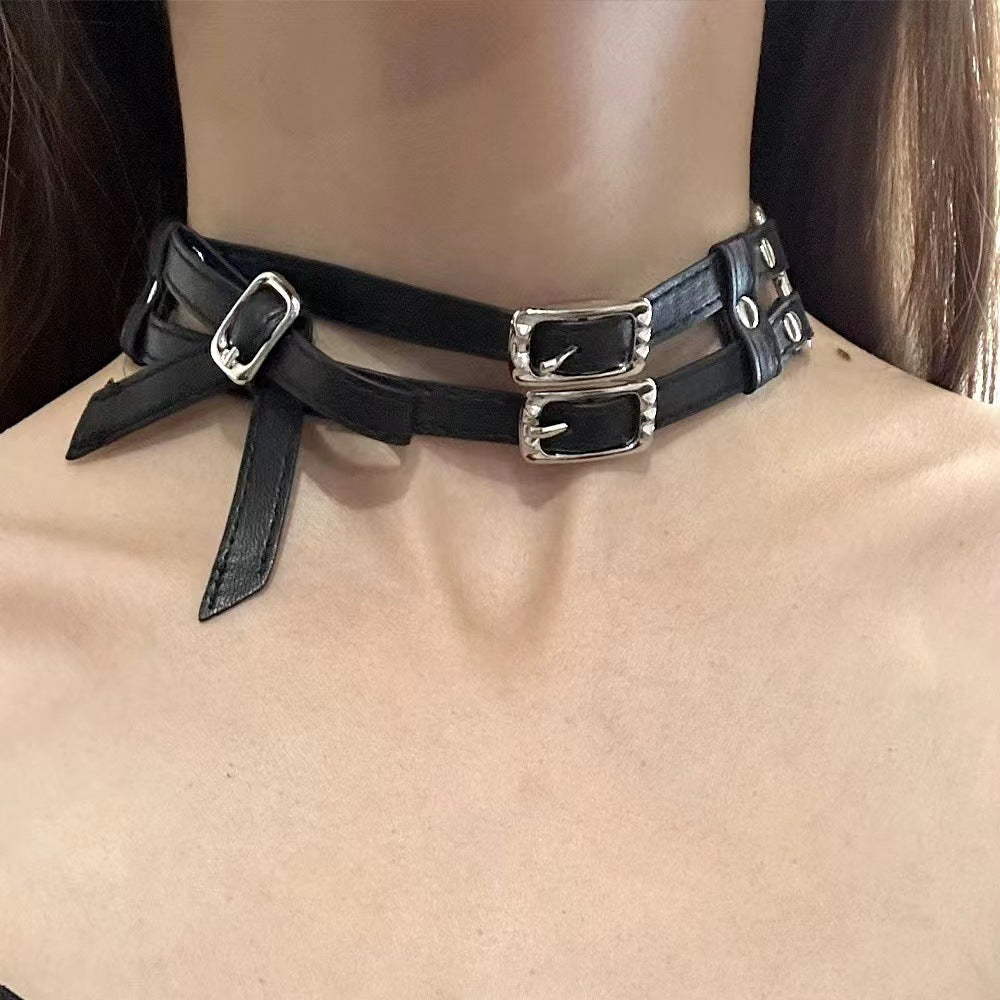 HKM-967699 Elegant White Bow Alloy Leather Necklace for Unisex