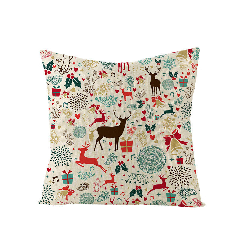 HKM-968083 Cartoon Digital Printing Christmas Pillowcase - Linen Cushion Cover 45x45CM with PP Cotton Filling