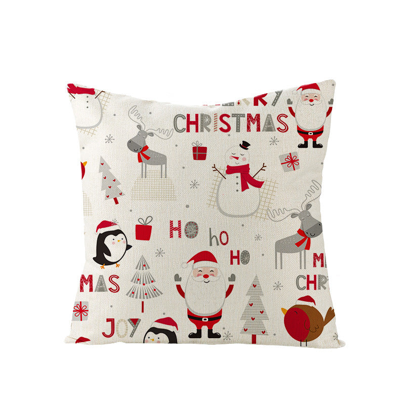 HKM-968083 Cartoon Digital Printing Christmas Pillowcase - Linen Cushion Cover 45x45CM with PP Cotton Filling