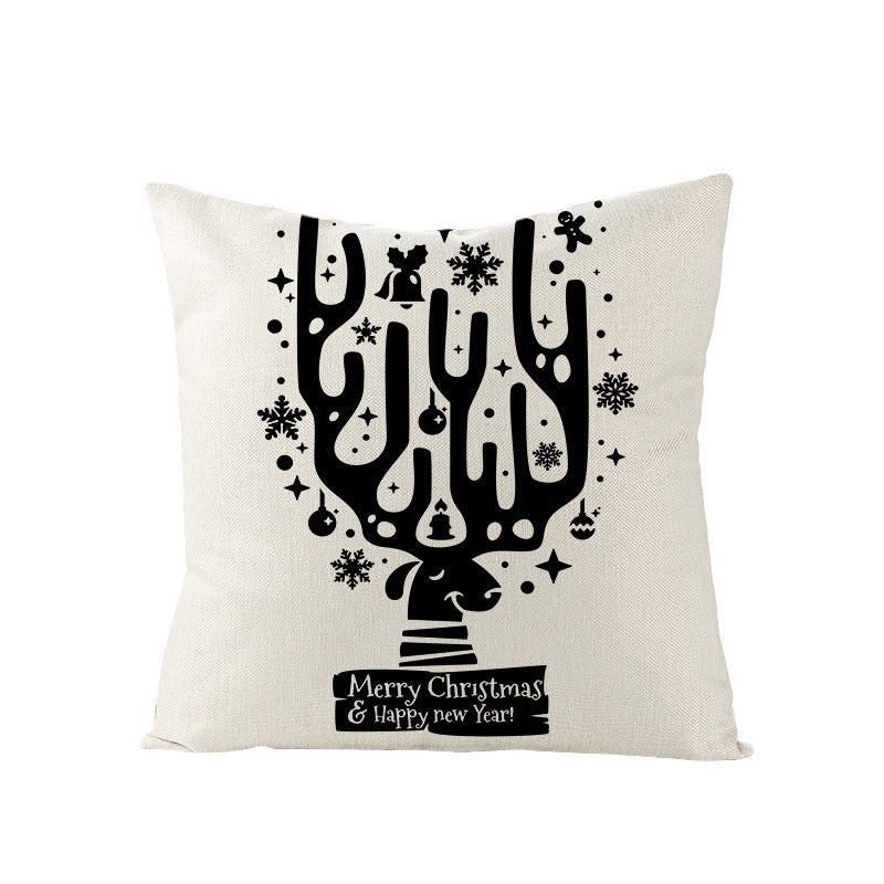 HKM-968083 Cartoon Digital Printing Christmas Pillowcase - Linen Cushion Cover 45x45CM with PP Cotton Filling
