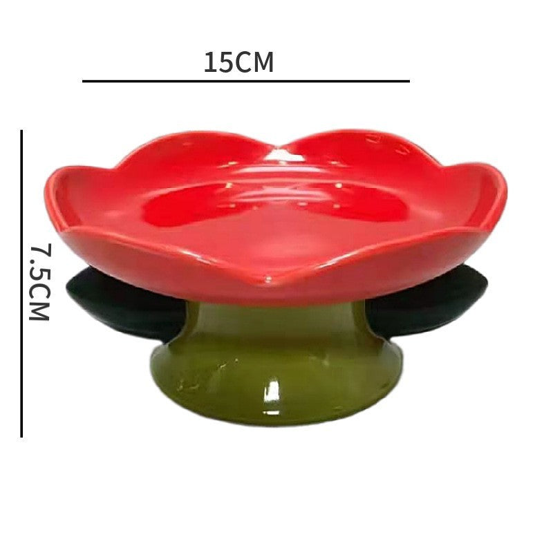 HKM-968211 Tall Flower Ceramic Cat Bowl with Random Silicone Pad Options