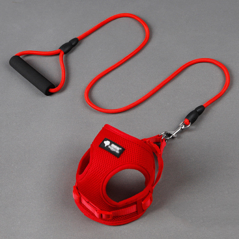 HKM-968339 Comfortable Mesh Dog Collar and Leash Set with Foam Handle, Round Rope Style, Adjustable for 4-10kg Pets