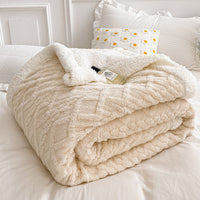 HKM-968339 Double Layer Lambswool Coral Fleece Blanket with Geometric Pattern - Multiple Sizes Available