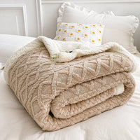 HKM-968339 Double Layer Lambswool Coral Fleece Blanket with Geometric Pattern - Multiple Sizes Available