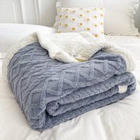 HKM-968339 Double Layer Lambswool Coral Fleece Blanket with Geometric Pattern - Multiple Sizes Available