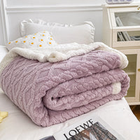HKM-968339 Double Layer Lambswool Coral Fleece Blanket with Geometric Pattern - Multiple Sizes Available