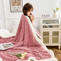 HKM-968339 Double Layer Lambswool Coral Fleece Blanket with Geometric Pattern - Multiple Sizes Available