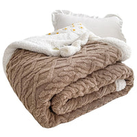 HKM-968339 Double Layer Lambswool Coral Fleece Blanket with Geometric Pattern - Multiple Sizes Available