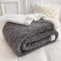 HKM-968339 Double Layer Lambswool Coral Fleece Blanket with Geometric Pattern - Multiple Sizes Available