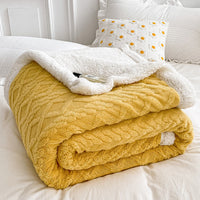 HKM-968339 Double Layer Lambswool Coral Fleece Blanket with Geometric Pattern - Multiple Sizes Available