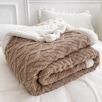 HKM-968339 Double Layer Lambswool Coral Fleece Blanket with Geometric Pattern - Multiple Sizes Available