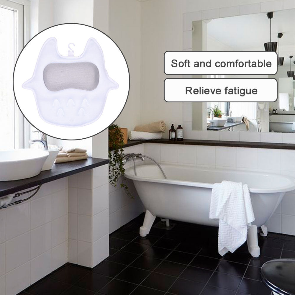 HKM-968467 Ergonomic Bath Pillow with Strong Suction Cups and Quick-Drying Mesh Fabric