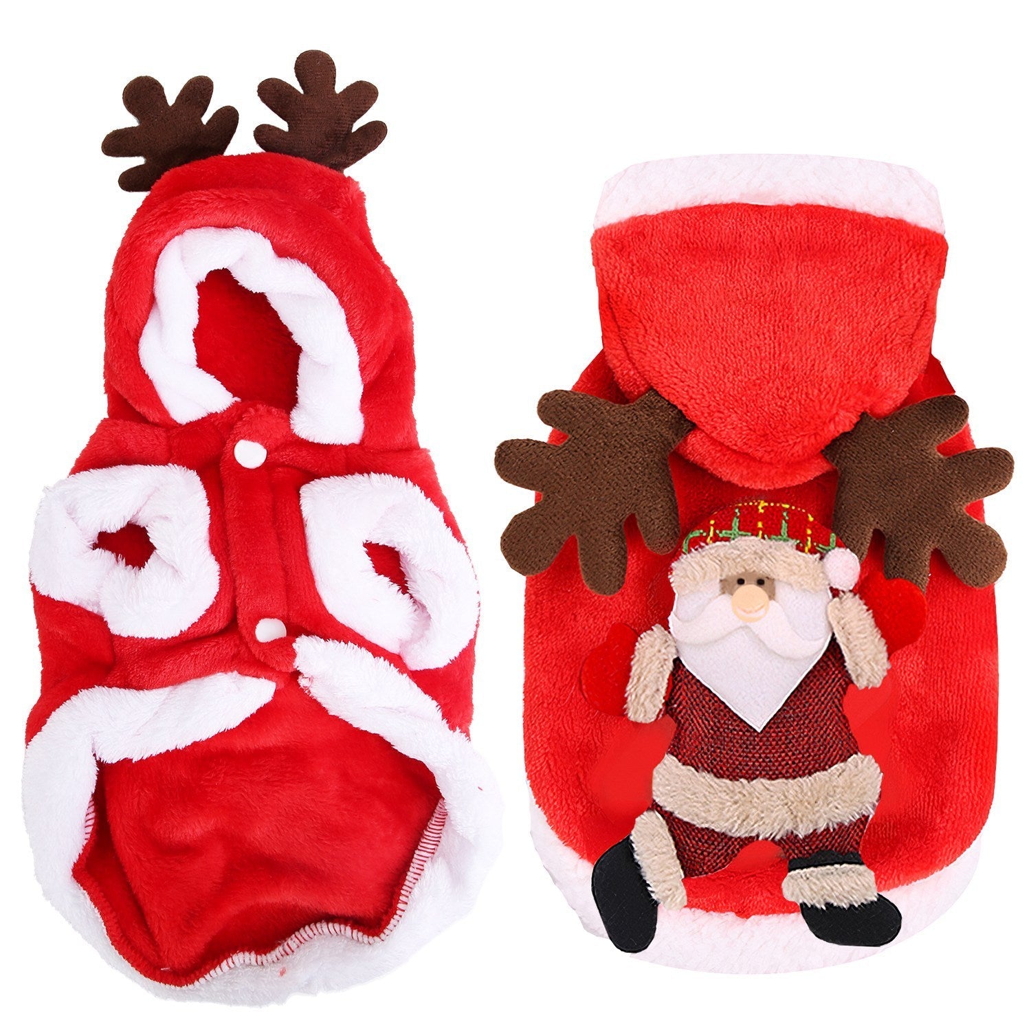 HKM-968595 Pet Christmas Costume with Santa Claus Design and Reindeer Antlers for Small to Medium Dogs and Cats