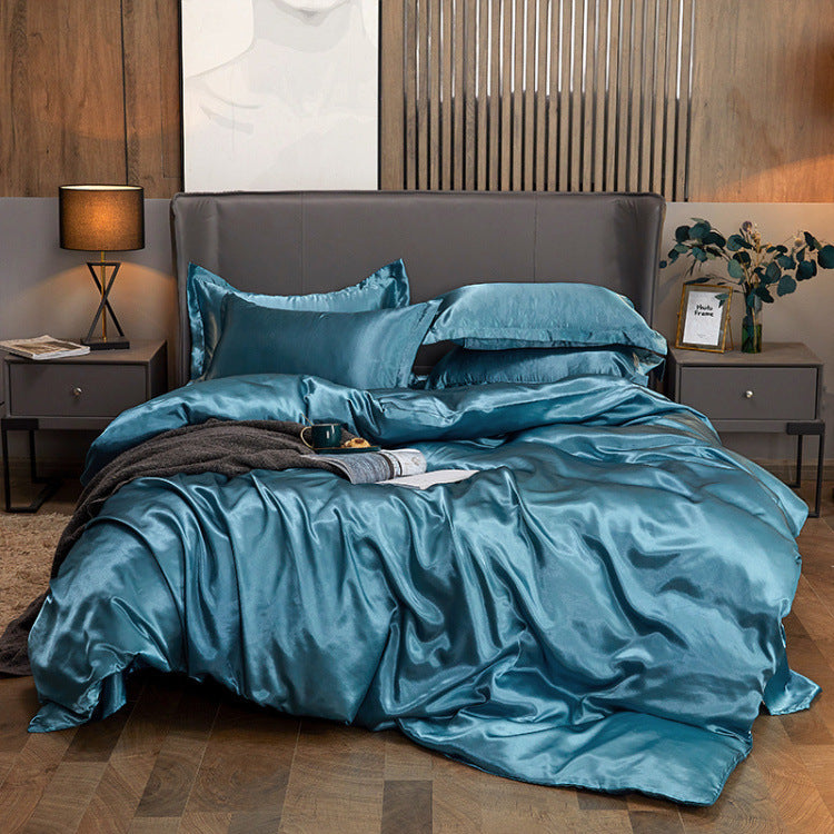 HKM-968659 Imitation Silk 4-Piece Bedding Set with Duvet Cover and Bed Sheet, 220x240 cm Size