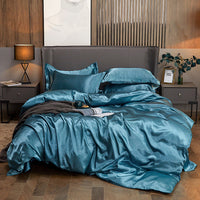 HKM-968659 Imitation Silk 4-Piece Bedding Set with Duvet Cover and Bed Sheet, 220x240 cm Size