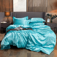 HKM-968659 Imitation Silk 4-Piece Bedding Set with Duvet Cover and Bed Sheet, 220x240 cm Size