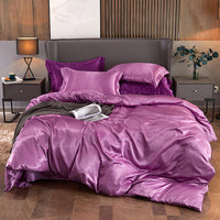 HKM-968659 Imitation Silk 4-Piece Bedding Set with Duvet Cover and Bed Sheet, 220x240 cm Size